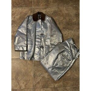 Vintage Globe Aluminized Fire Suit Silver Fireman Jacket Pants Utility - S